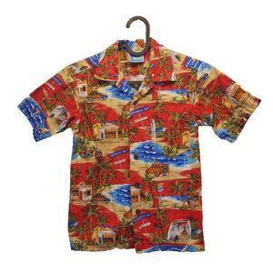 Vintage RJC Hawaiian Shirt Button Front Tiki Tropical 100% Cotton Boys 7/8 Years
